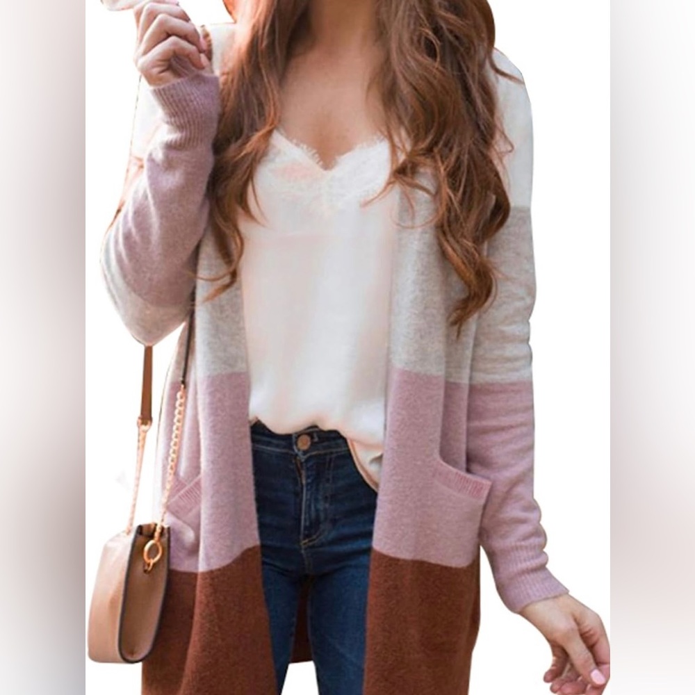 Women's Pink and Brown Cardigan Sweater